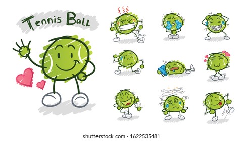 tennis ball crayon hand drawn cartoon vector