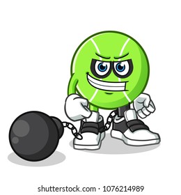 tennis ball criminal mascot vector cartoon illustration