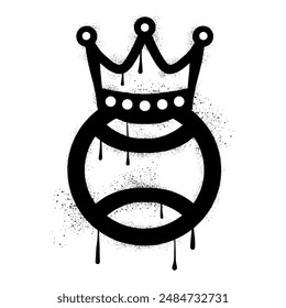 Tennis ball with crown with black spray paint graffiti style