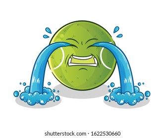 tennis ball crying with lots of tears cartoon. cute chibi cartoon mascot vector