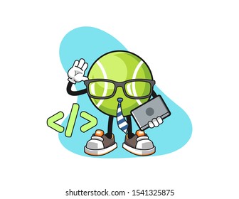 Tennis ball developer cartoon. Mascot Character vector.