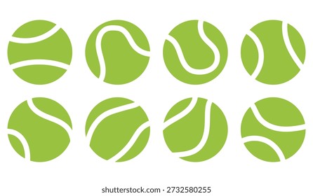 Pelota de tenis en diferentes ángeles. Conjunto de Vector de pelota de tenis de diseño plano.