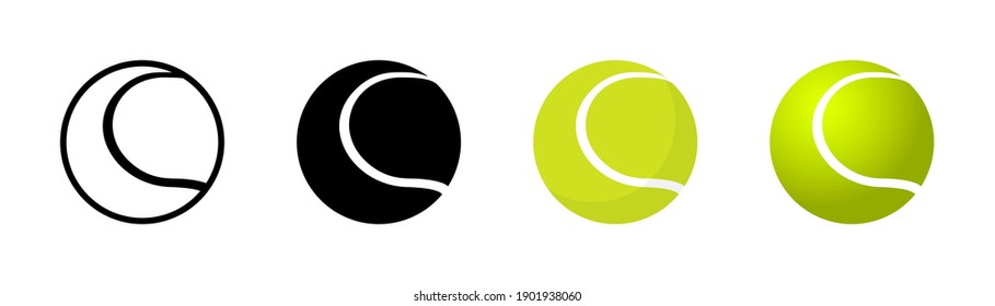 Tennis ball in different designs. Tennis ball. Sport concept. Vector illustration