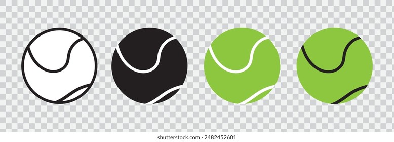 Pelota de tenis en diferentes diseños. Tenis. Concepto deportivo. Ilustración vectorial