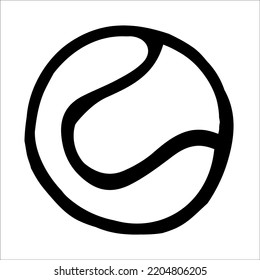 Ilustración vectorial del estilo del doodle de bola de tenis aislada en fondo blanco