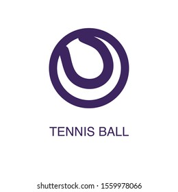 Tennis ball element in flat simple style on white background. Tennis ball icon, with text name concept template