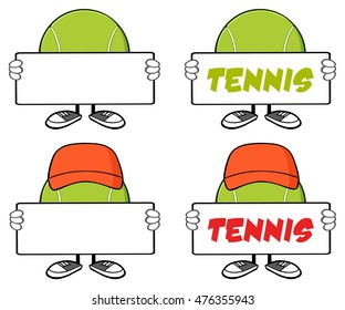 Tennis Ball Faceless Cartoon Mascot Character 3. Vector Collection Set Isolated On White Background