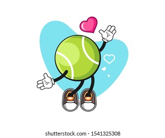 Tennis ball fall in love cartoon. Mascot Character vector.