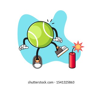 Tennis ball with firecrackers cartoon. Mascot Character vector.
