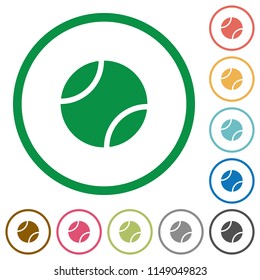 Tennis ball flat color icons in round outlines on white background