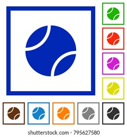 Tennis ball flat color icons in square frames on white background