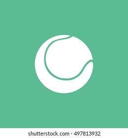 Tennis Ball Flat Icon On Green Background
