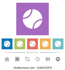 Tennis ball flat white icons in square backgrounds. 6 bonus icons included.