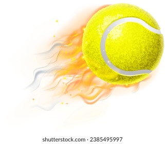 A Tennis ball flying through the air with flame or fire concept