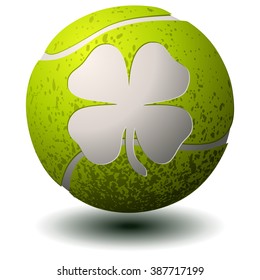 Tennis Ball with a Four Leaf Clover Shape imprint, Vector Illustration. 