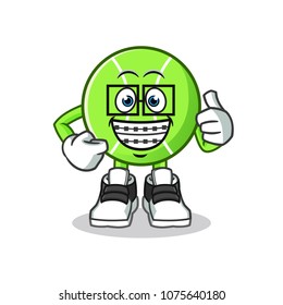 tennis ball geek mascot vector cartoon illustration