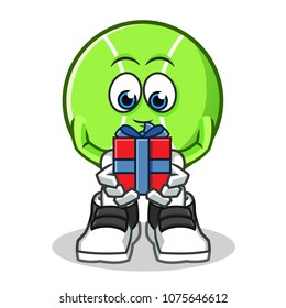 tennis ball give a present mascot vector cartoon illustration
