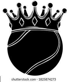 Tennis Ball in Golden Royal Crown. Concept of success in tennis sport. Tennis - king of sport. black silhouette