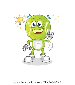 the tennis ball got an idea cartoon. mascot vector