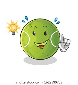 tennis ball got an idea with lamp and bubble cartoon. cute chibi cartoon mascot vector