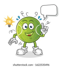 tennis ball got an idea with lamp and bubble cartoon. cartoon mascot vector