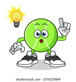 tennis ball got an idea mascot vector cartoon illustration