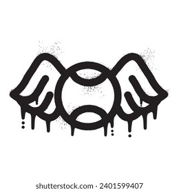 Tennis ball graffiti with wings drawn with black spray paint