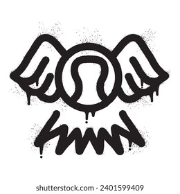 Tennis ball graffiti with wings drawn with black spray paint