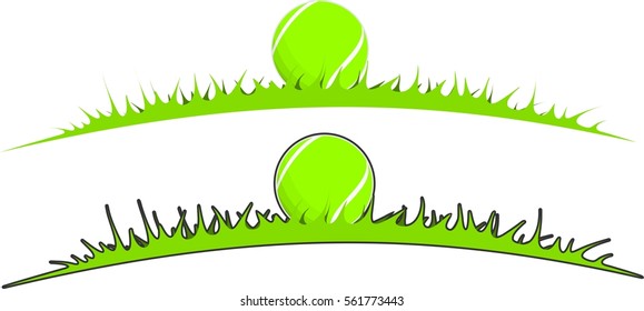 Tennis ball in the grass in two variants