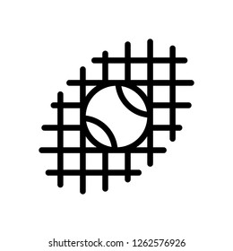 Tennis ball and grid, sport game, outline linear icon. Black icon on white background