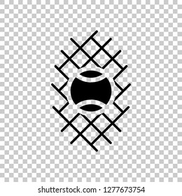 Tennis ball and grid, sport game icon. Black symbol on transparent background