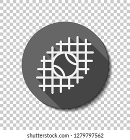 Tennis ball and grid, sport game, outline linear icon. flat icon, long shadow, circle, transparent grid. Badge or sticker style