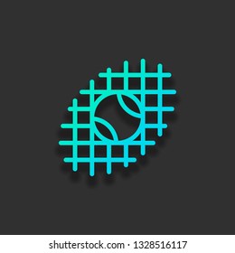 Tennis ball and grid, sport game, outline linear icon. Colorful logo concept with soft shadow on dark background. Icon color of azure ocean