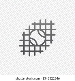 Tennis ball and grid, sport game, outline linear icon. On grid background