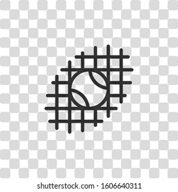 Tennis ball and grid, sport game, outline linear icon. Black symbol on transparency grid