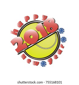 Tennis ball and a Happy New Year 2018.  Vector illustration