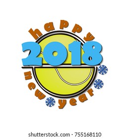 Tennis ball and a Happy New Year 2018.  Vector illustration