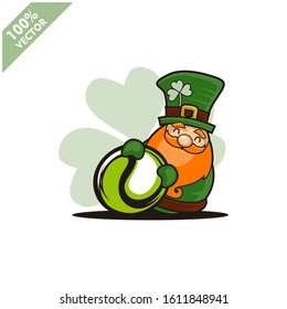 Tennis ball happy Saint Patrick's Day theme. Cartoon character with green hat illustration vector logo.