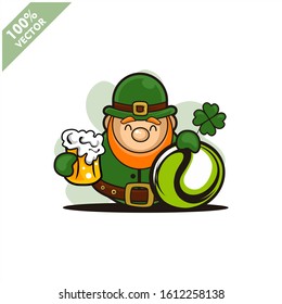 Tennis ball happy Saint Patrick's Day theme. Cartoon character with green hat illustration vector logo.