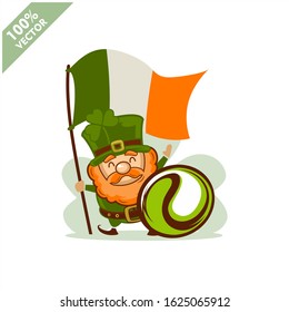 Tennis ball happy Saint Patrick's Day theme. Cartoon character with green hat illustration vector logo.