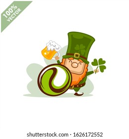 Tennis ball happy Saint Patrick's Day theme. Cartoon character with green hat illustration vector logo.