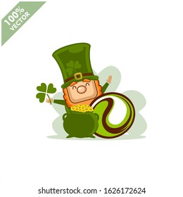 Tennis ball happy Saint Patrick's Day theme. Cartoon character with green hat illustration vector logo.