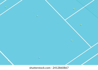 Tennis ball and hard court lines on blue background minimal abstract creative concept.