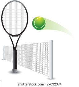 Tennis ball hitting racket