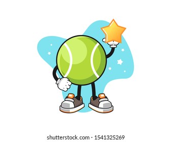 Tennis ball hold a star cartoon. Mascot Character vector.