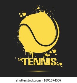 Tennis ball icon. Abstract tennis ball for design logo, emblem, label, banner. Tennis template on isolated background. Grunge style. Vector illustration