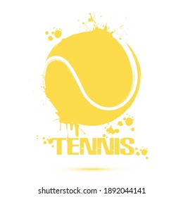 Tennis ball icon. Abstract tennis ball for design logo, emblem, label, banner. Tennis template on isolated background. Grunge style. Vector illustration