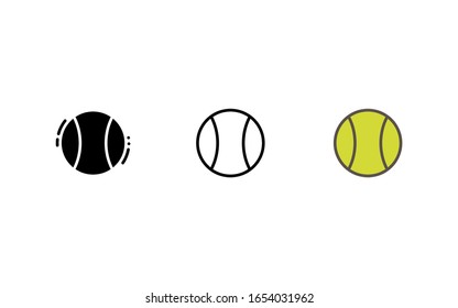 Tennis ball icon. With outline, glyph, and filled outline style