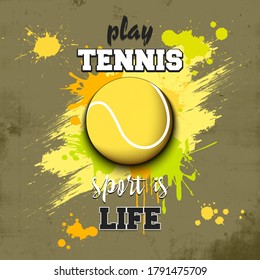 Tennis ball icon. Play tennis. Sport is life. Pattern for design poster, logo, emblem, label, banner, icon. Football template on isolated background. Grunge style. Vector illustration