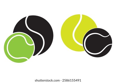 Tennis ball icon. Set with tennis balls vector icons. Tennis balls Green, black and yellow collection. Sport game. Tennis ball. Sport concept. Sports, fitness, activity. Vector illustration.